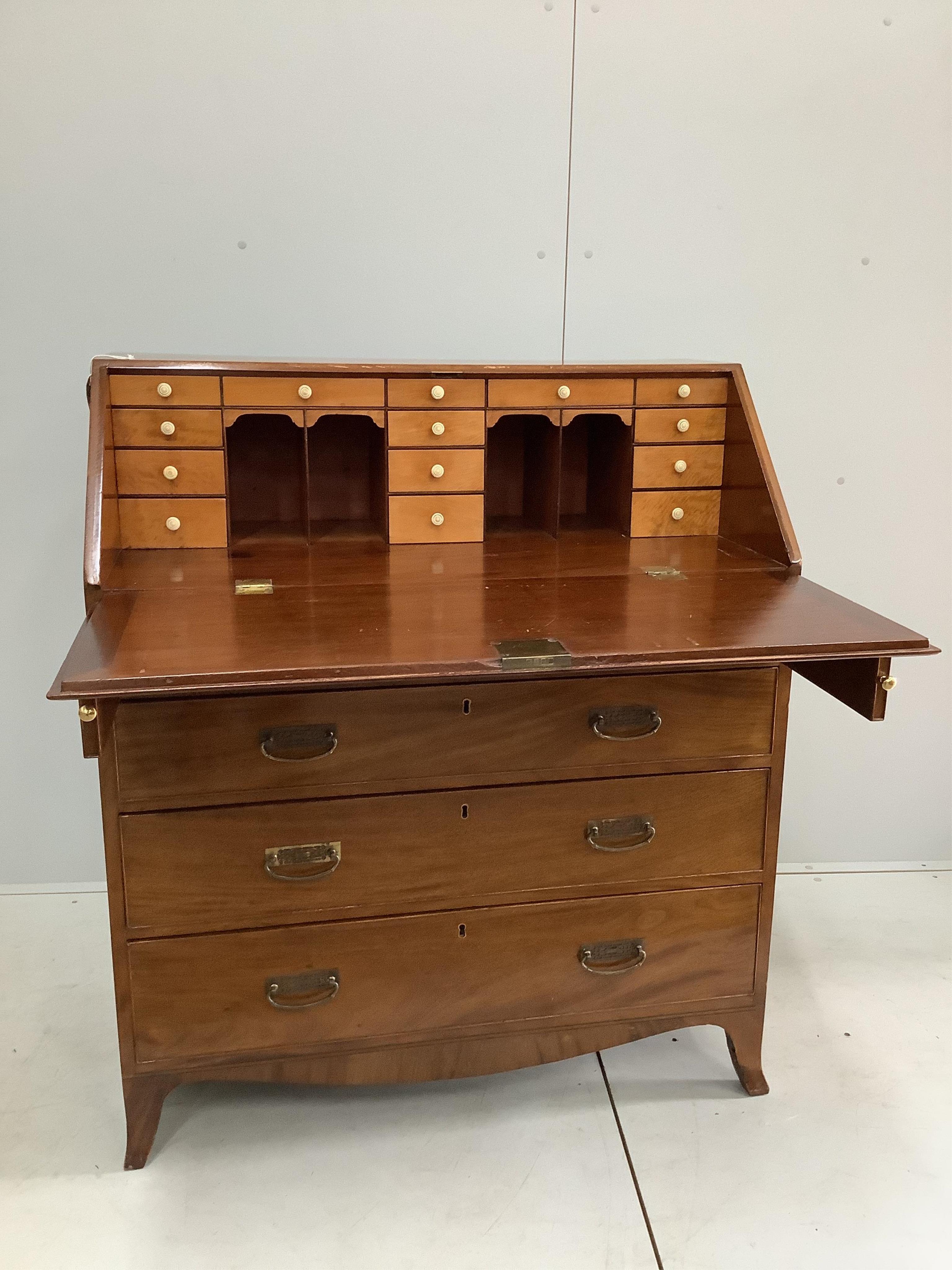 An Edwardian Georgian style mahogany fall front bureau, width 99cm, depth 52cm, height 114cm. Condition - fair
